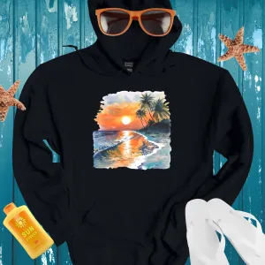 Beach Sunset Hoodie With Vibrant Watercolor Design