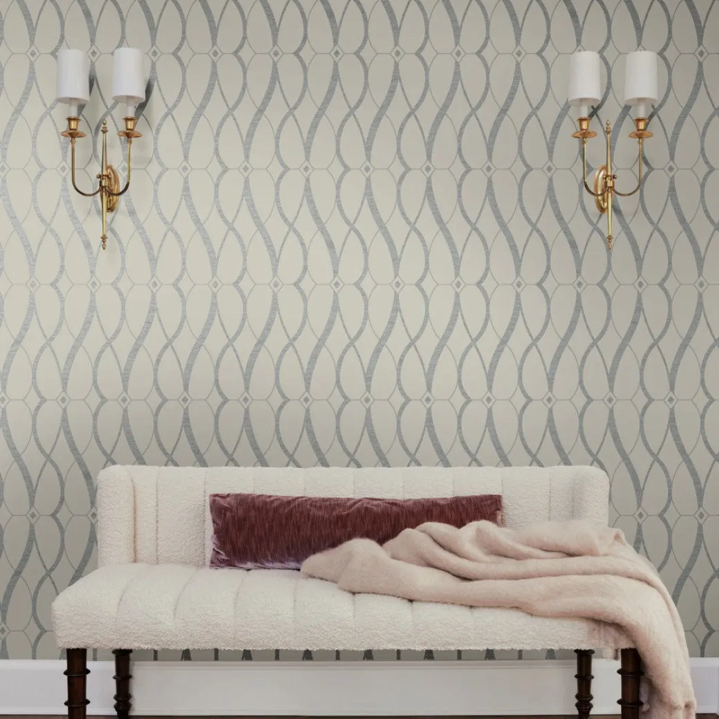 Beige & Silver Graceful Geo Wallpaper  (60 SqFt)