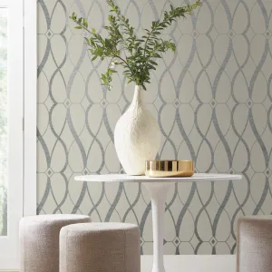 Beige & Silver Graceful Geo Wallpaper  (60 SqFt)