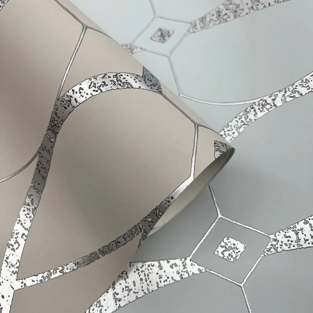 Beige & Silver Graceful Geo Wallpaper  (60 SqFt)