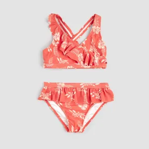 Bikini framboise à imprimé hibiscus
