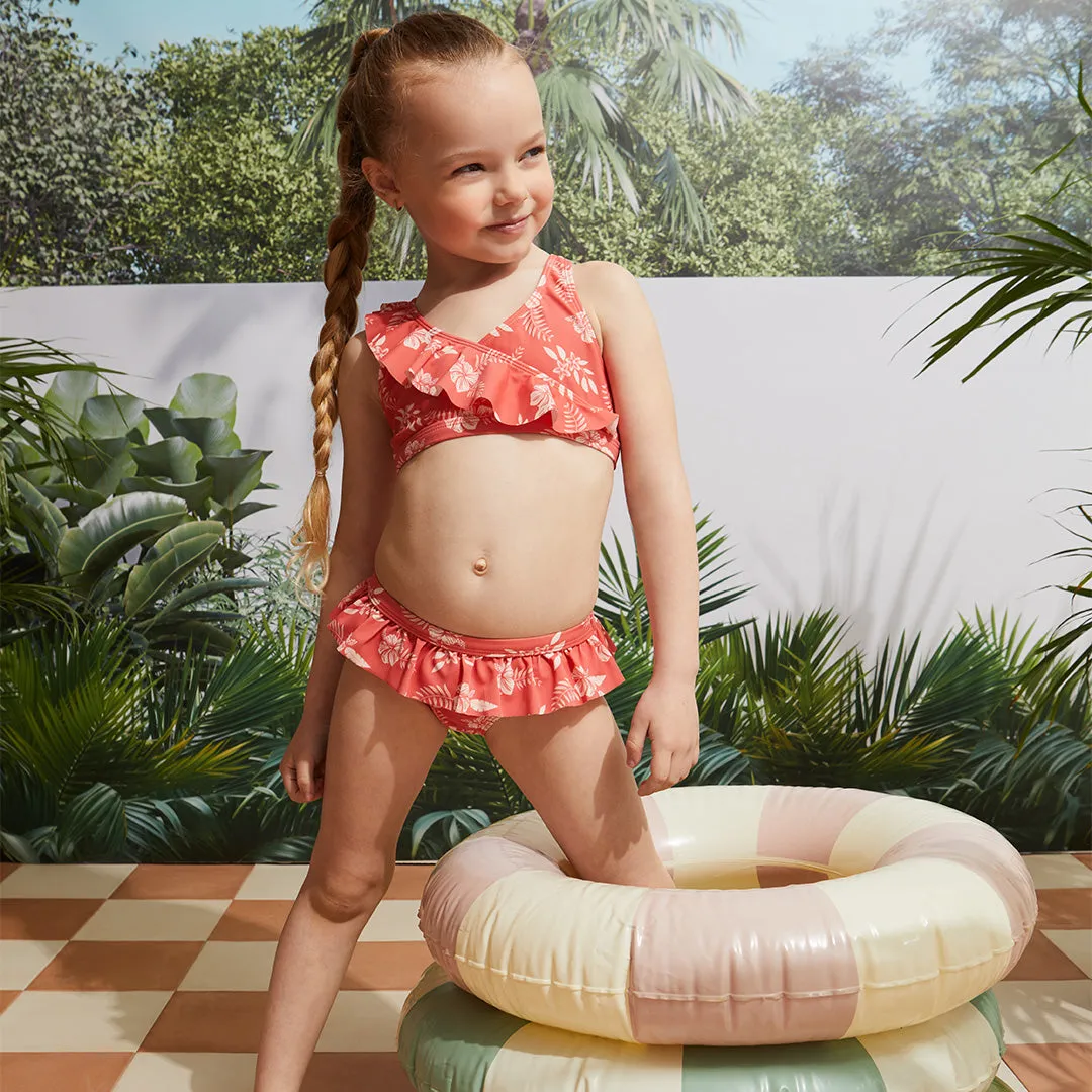 Bikini framboise à imprimé hibiscus