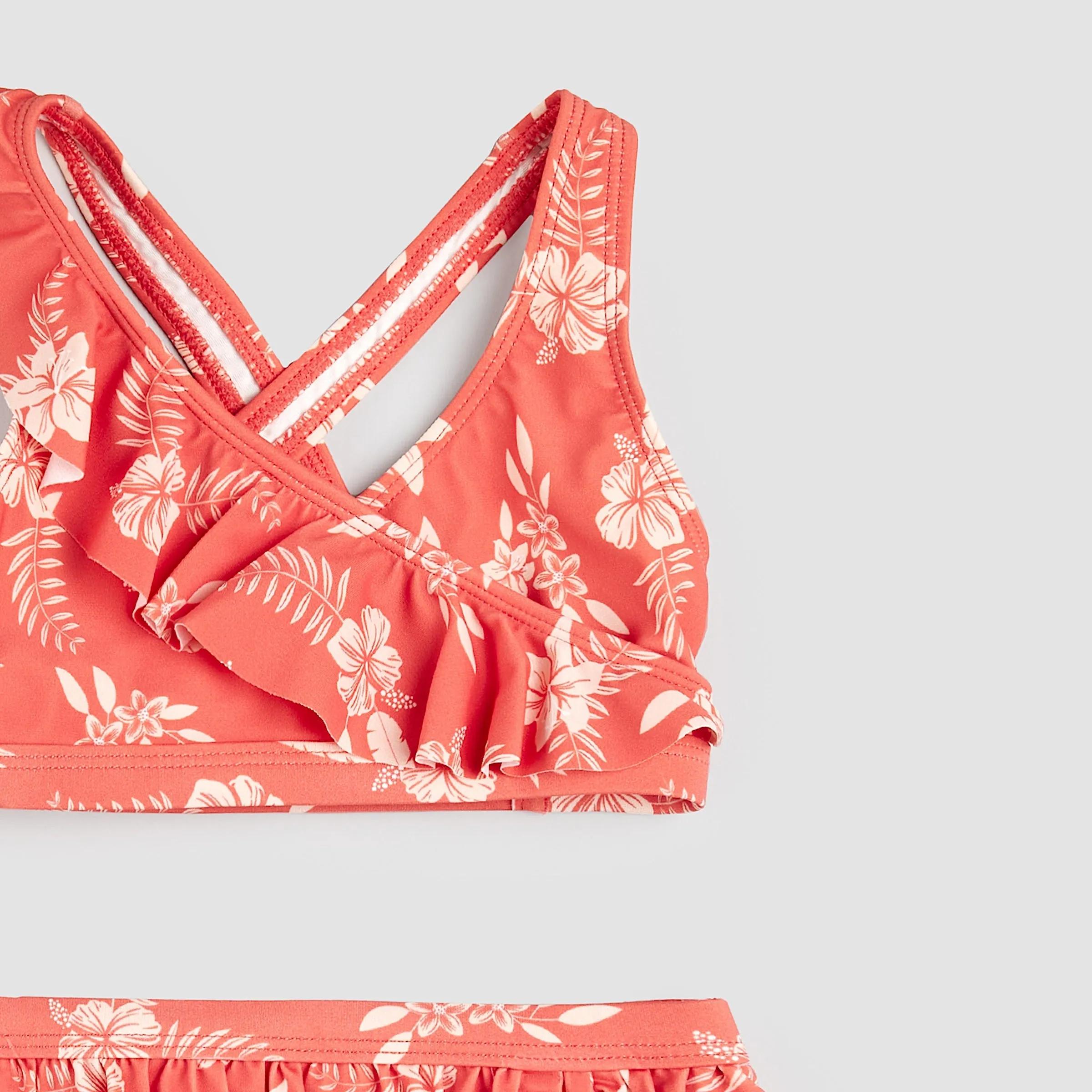 Bikini framboise à imprimé hibiscus