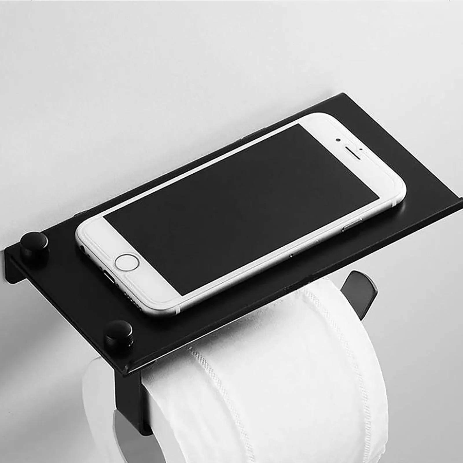 Black Metal Shelf & Toilet Paper Holder
