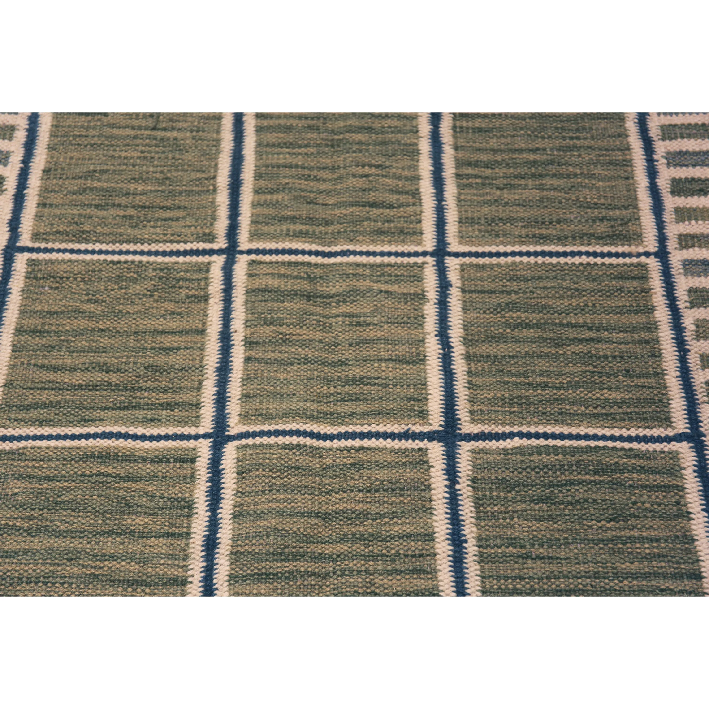 Blue Geometric Swedish Wool Kilim Rug - 6' x 9'