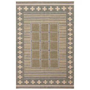 Blue Geometric Swedish Wool Kilim Rug - 6' x 9'