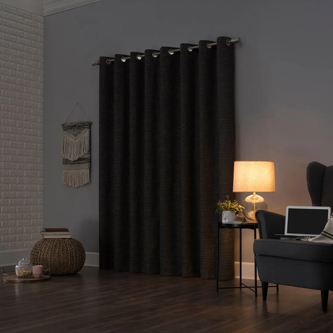 Burlap Weave Thermal Extreme 100% Blackout Grommet Curtain Panel Sun Zero Curtain Color: Coal Size per Panel: 52" W x 84" L