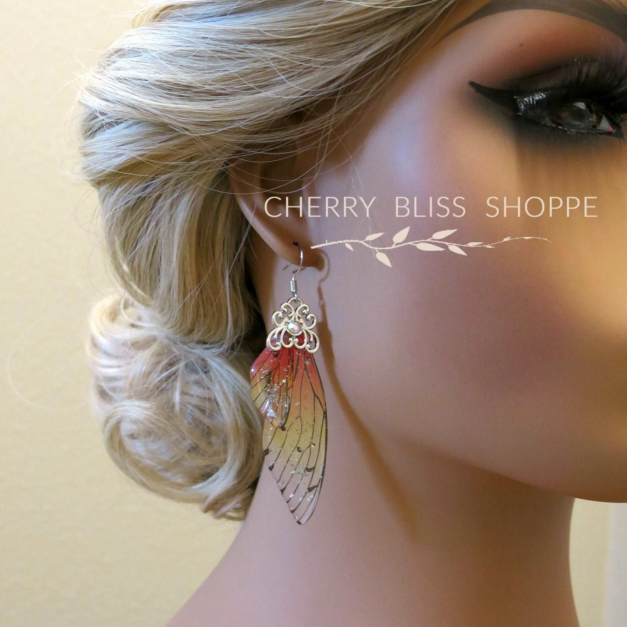 Butterfly Wing Earrings S925 Silver Post, Multi Color Clear Wing Earrings, Boho Dangle Earrings