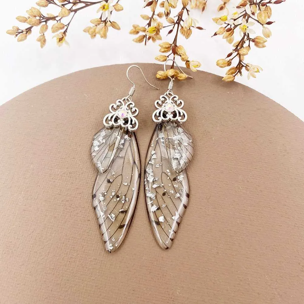 Butterfly Wing Earrings S925 Silver Post, Multi Color Clear Wing Earrings, Boho Dangle Earrings