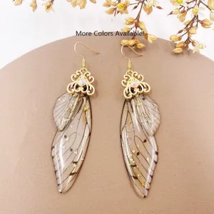Butterfly Wing Earrings S925 Silver Post, Multi Color Clear Wing Earrings, Boho Dangle Earrings