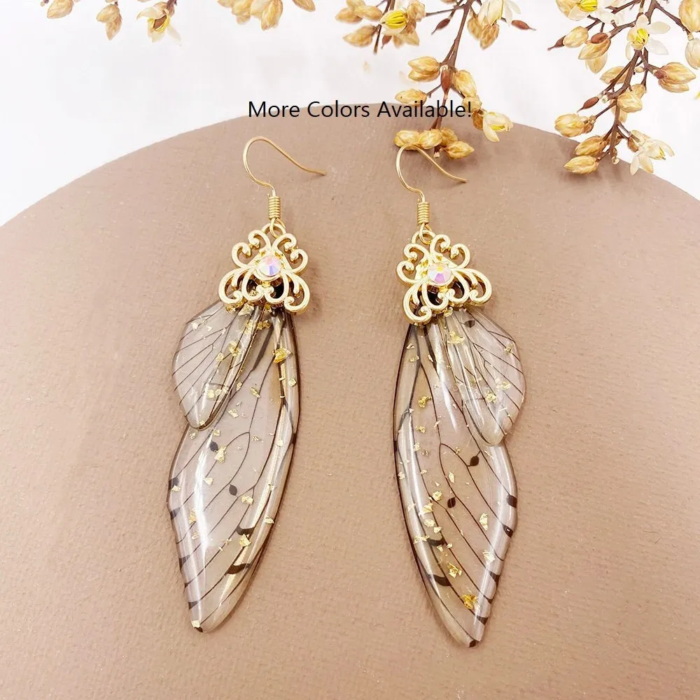 Butterfly Wing Earrings S925 Silver Post, Multi Color Clear Wing Earrings, Boho Dangle Earrings