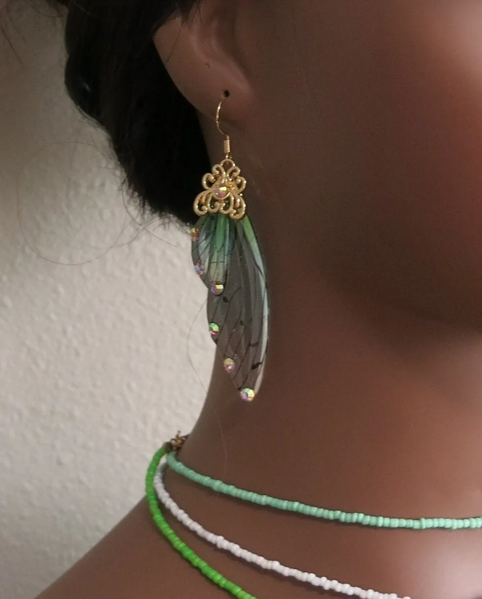 Butterfly Wing Earrings S925 Silver Post, Multi Color Clear Wing Earrings, Boho Dangle Earrings