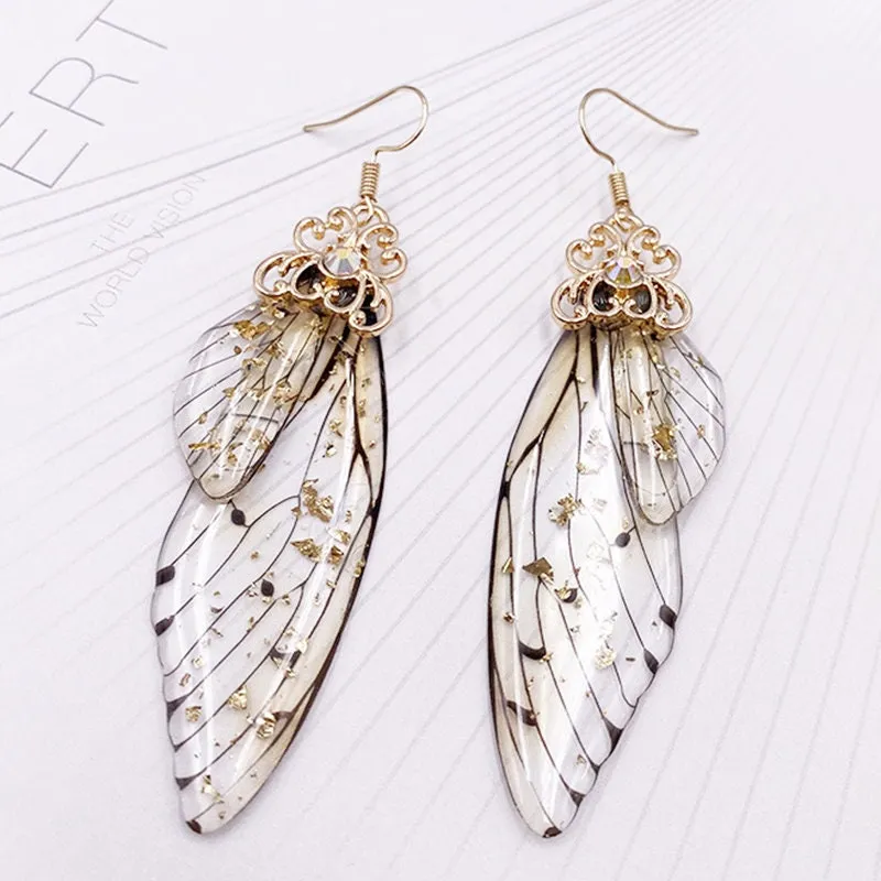 Butterfly Wing Earrings S925 Silver Post, Multi Color Clear Wing Earrings, Boho Dangle Earrings