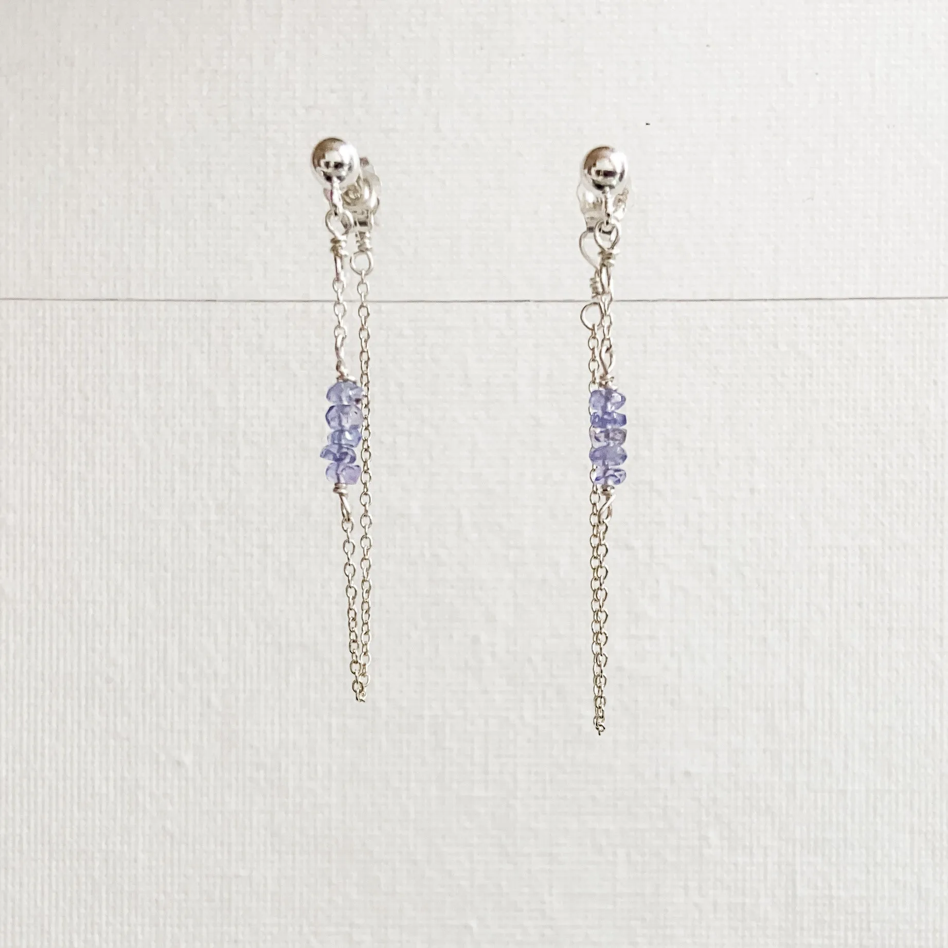 Chain Loop Earrings with Gemstones - Moonstone, Lapis, Iolite