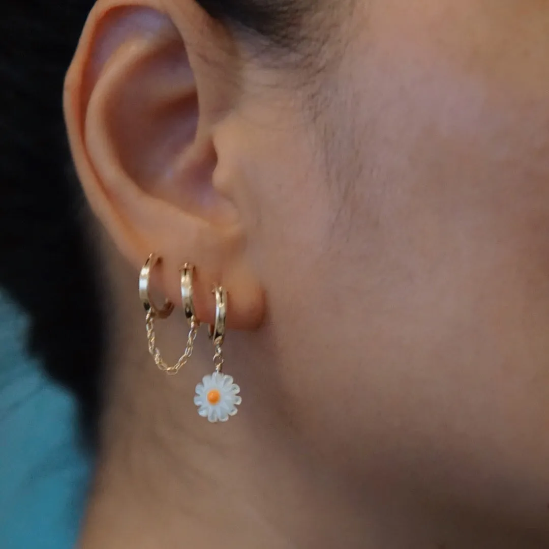 Chamomile Flower Mother of Pearl Huggie Hoop Earrings