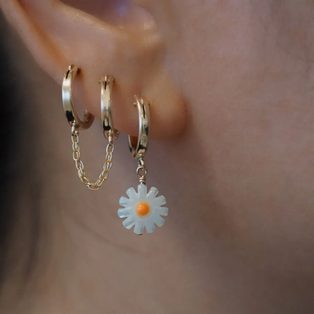 Chamomile Flower Mother of Pearl Huggie Hoop Earrings