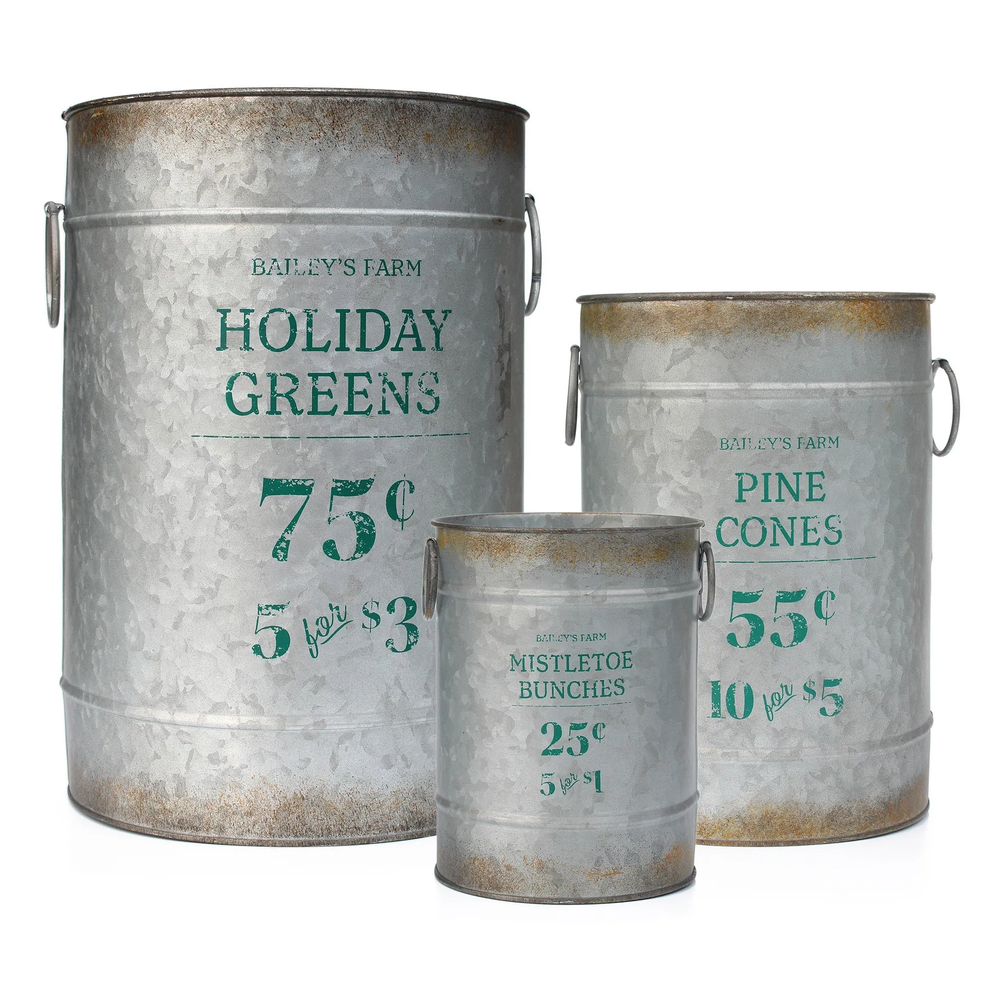 Christmas Galvanized Greenery Buckets (Set of 3)