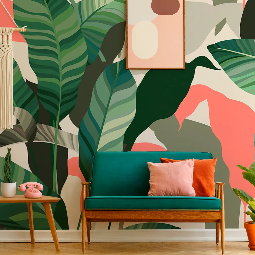 Colorful Tropical Leaves Wallpaper Mural