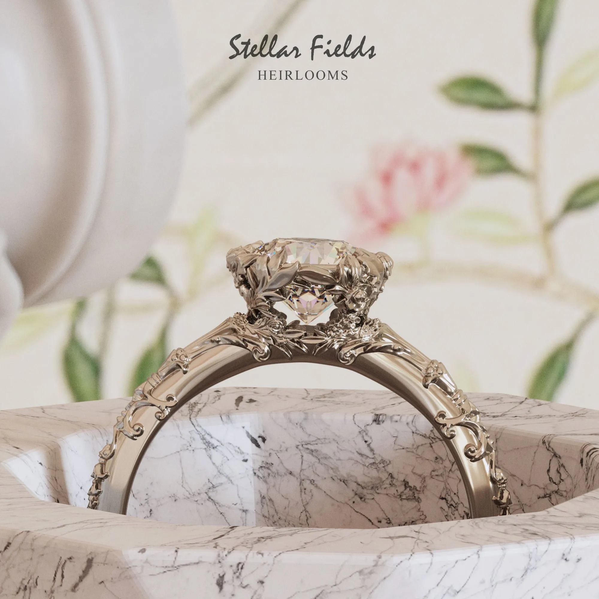 Custom Order for Jamie - Asscher Cut Diamond Customized Elise Engagement Ring Vintage Nature Inspired Heirloom
