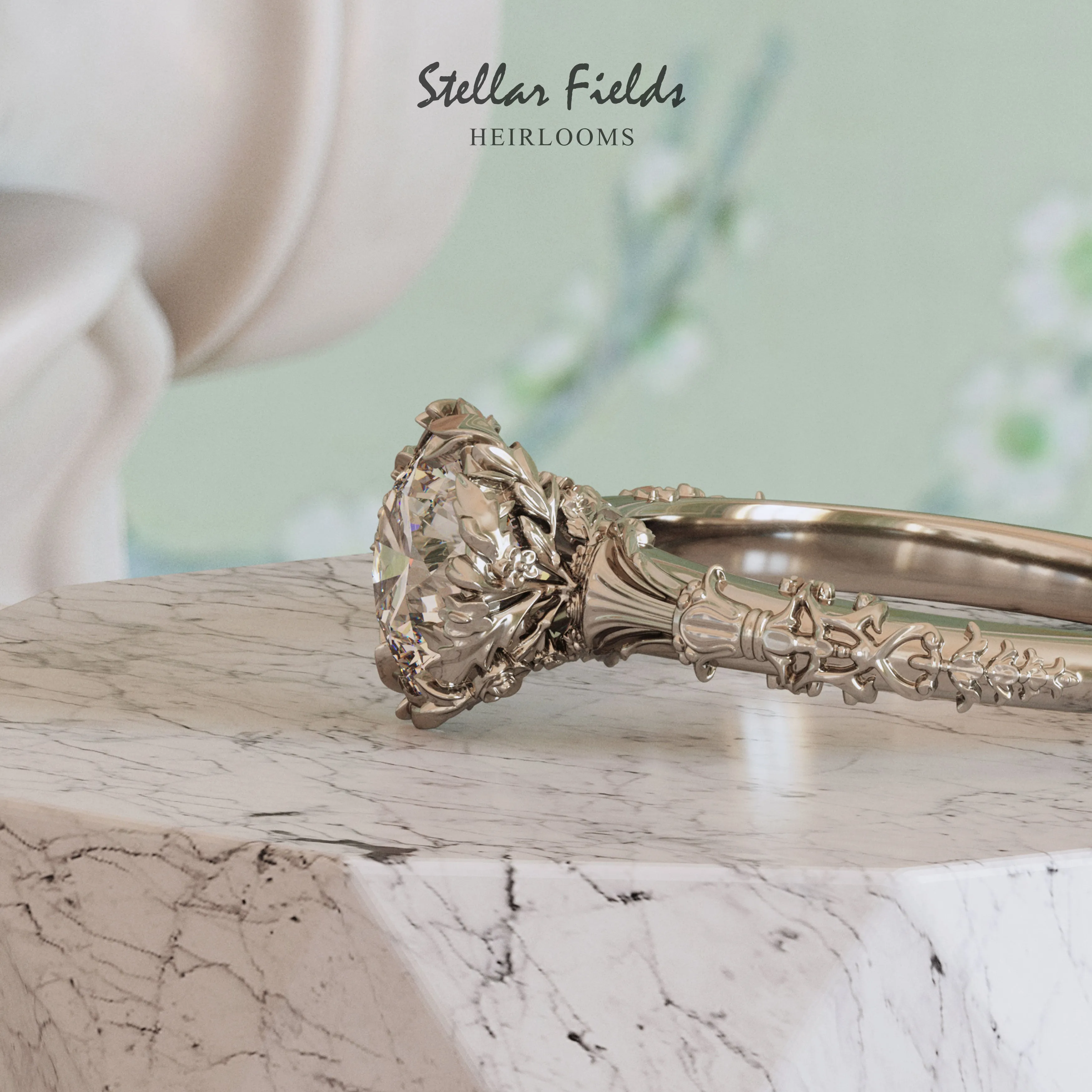 Custom Order for Jamie - Asscher Cut Diamond Customized Elise Engagement Ring Vintage Nature Inspired Heirloom