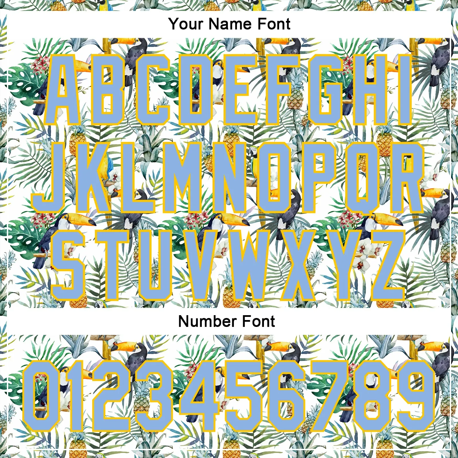 Custom White Light Blue-Yellow 3D Pattern Design Animal Toucan And Tropical Hawaii Palm Leaves Authentic Baseball Jersey