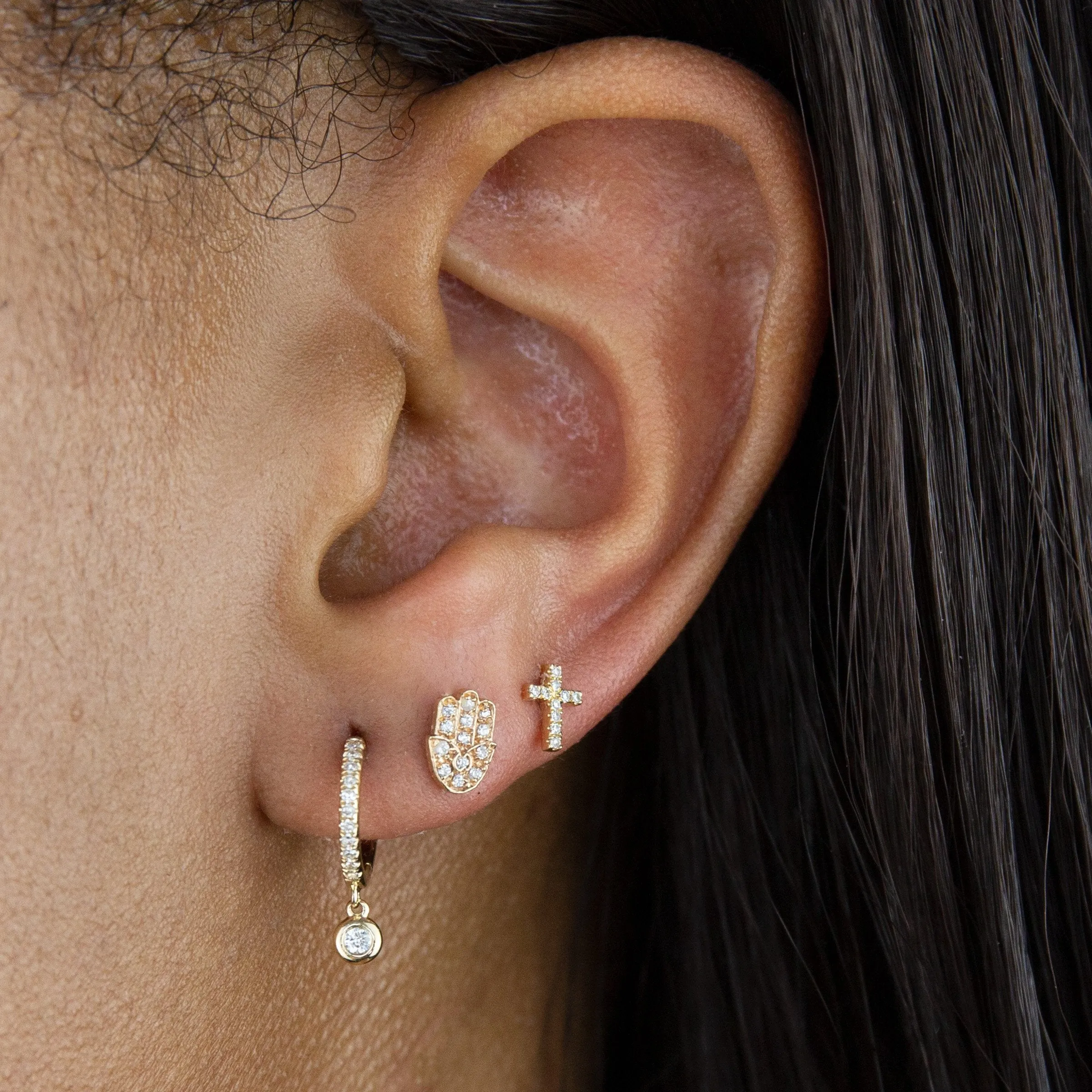 CZ Dainty Cross Threaded Stud Earring 14K