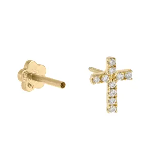 CZ Dainty Cross Threaded Stud Earring 14K