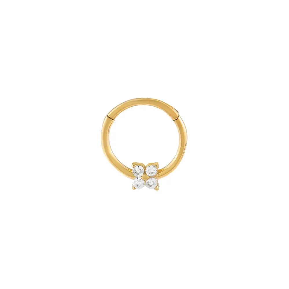 CZ Flower Cartilage Huggie Earring 14K
