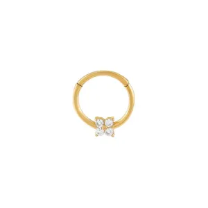 CZ Flower Cartilage Huggie Earring 14K