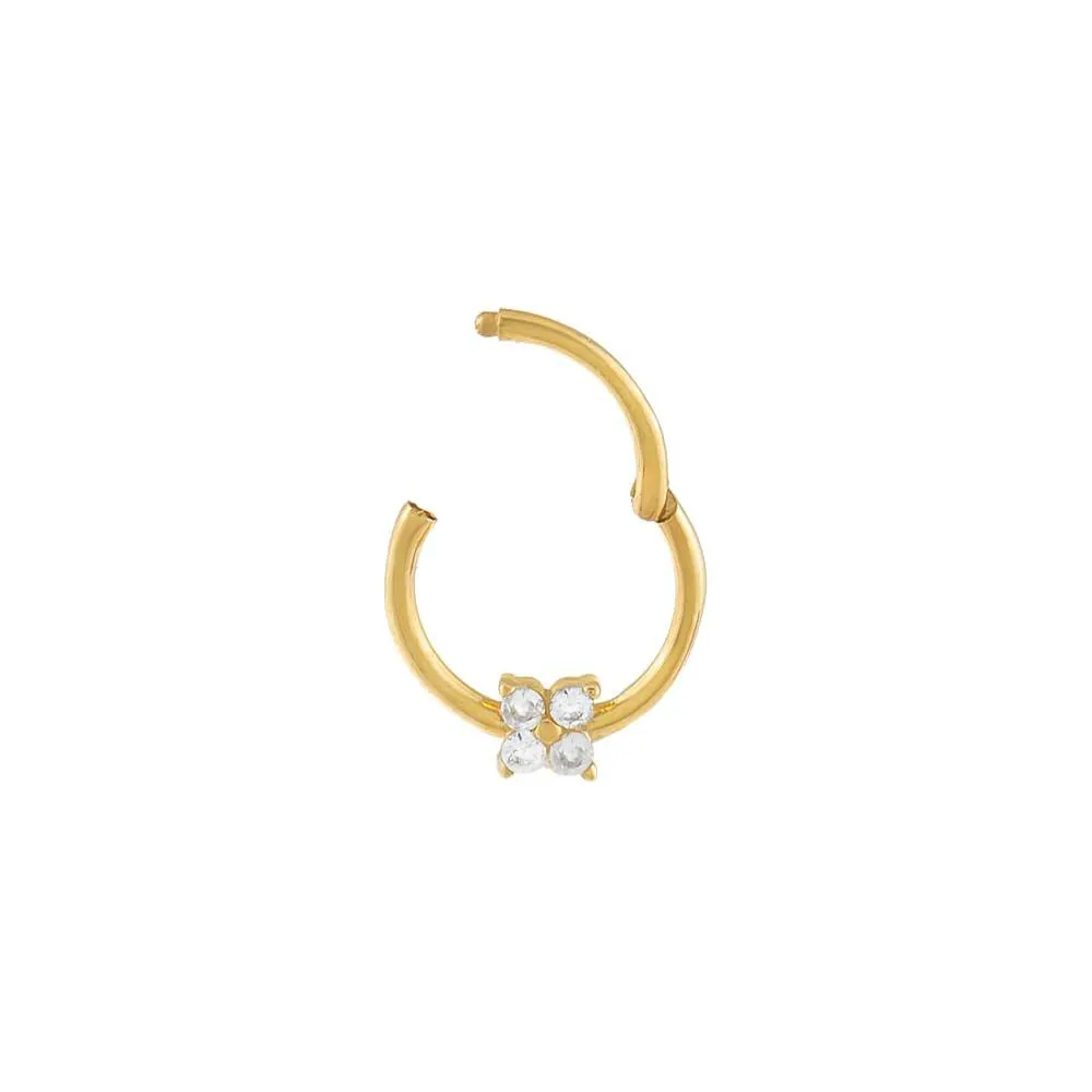 CZ Flower Cartilage Huggie Earring 14K