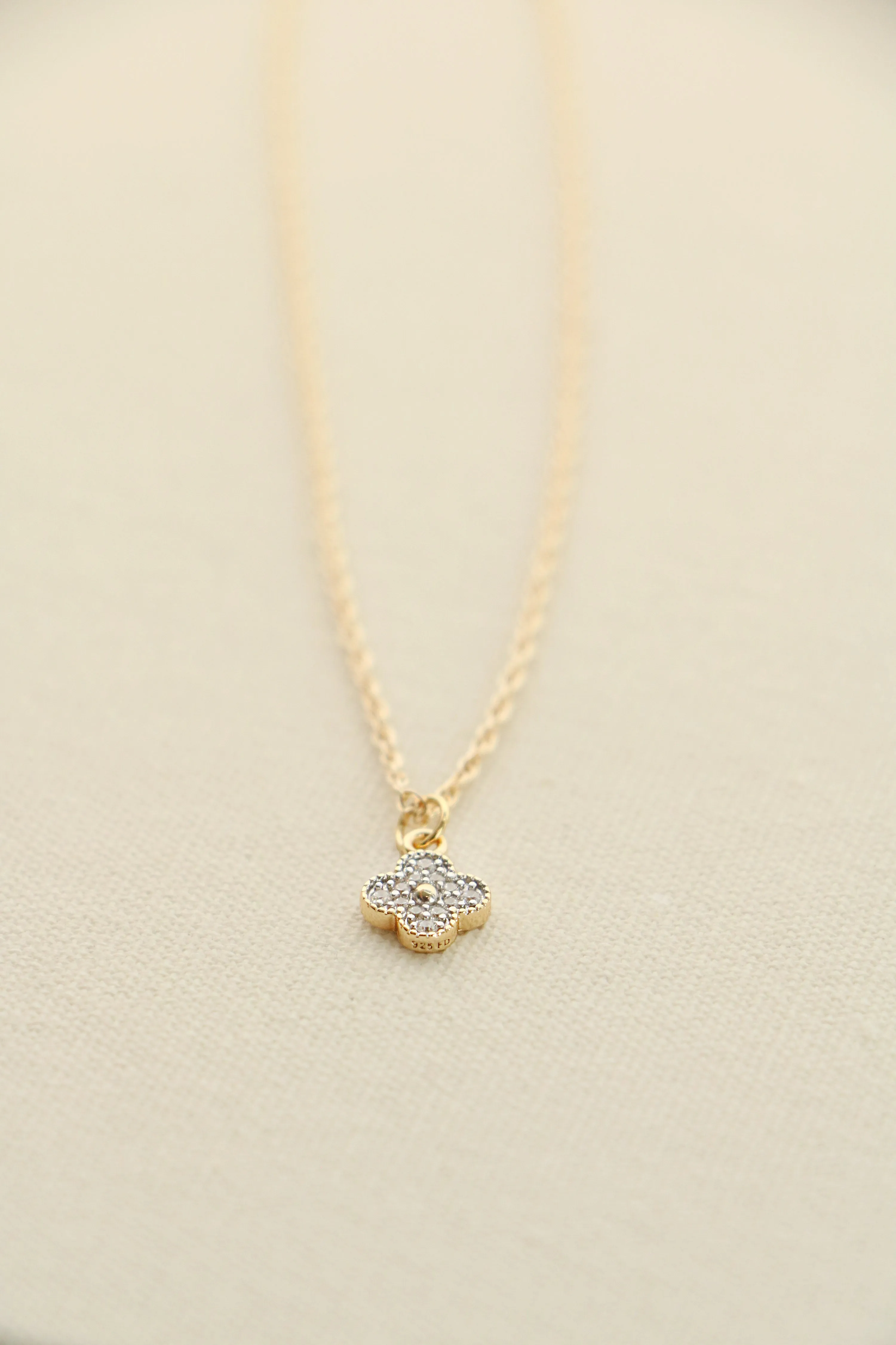 cz flower charm necklace { gold plated }