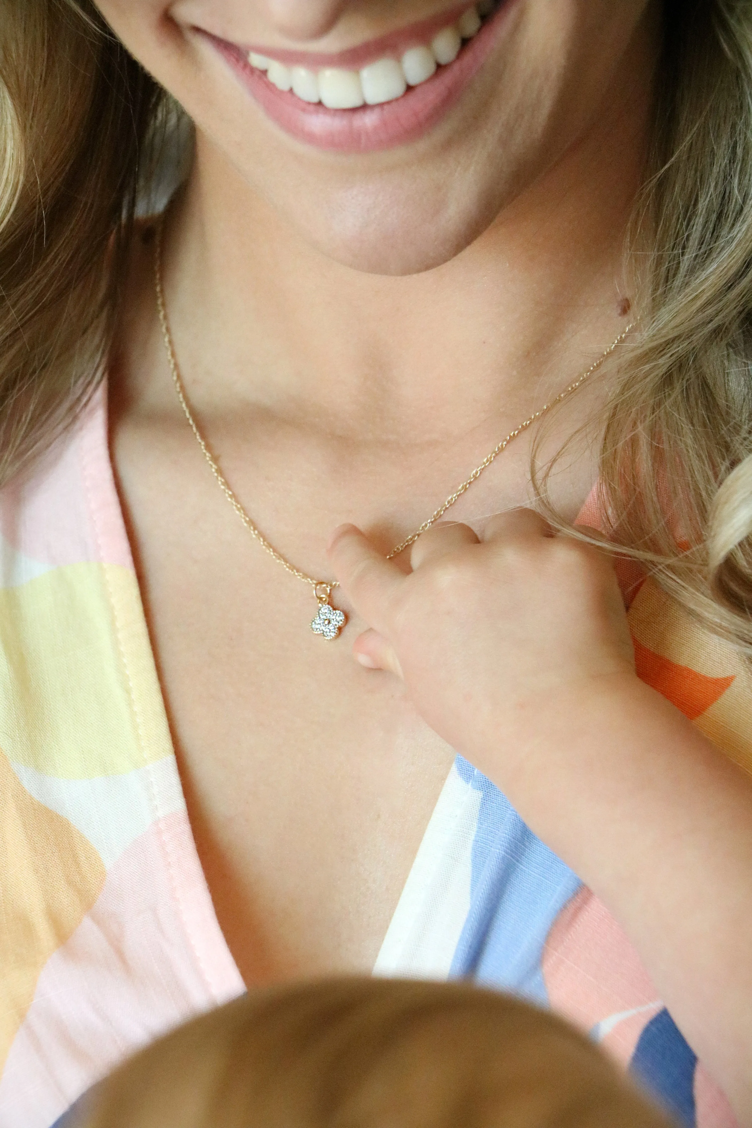 cz flower charm necklace { gold plated }