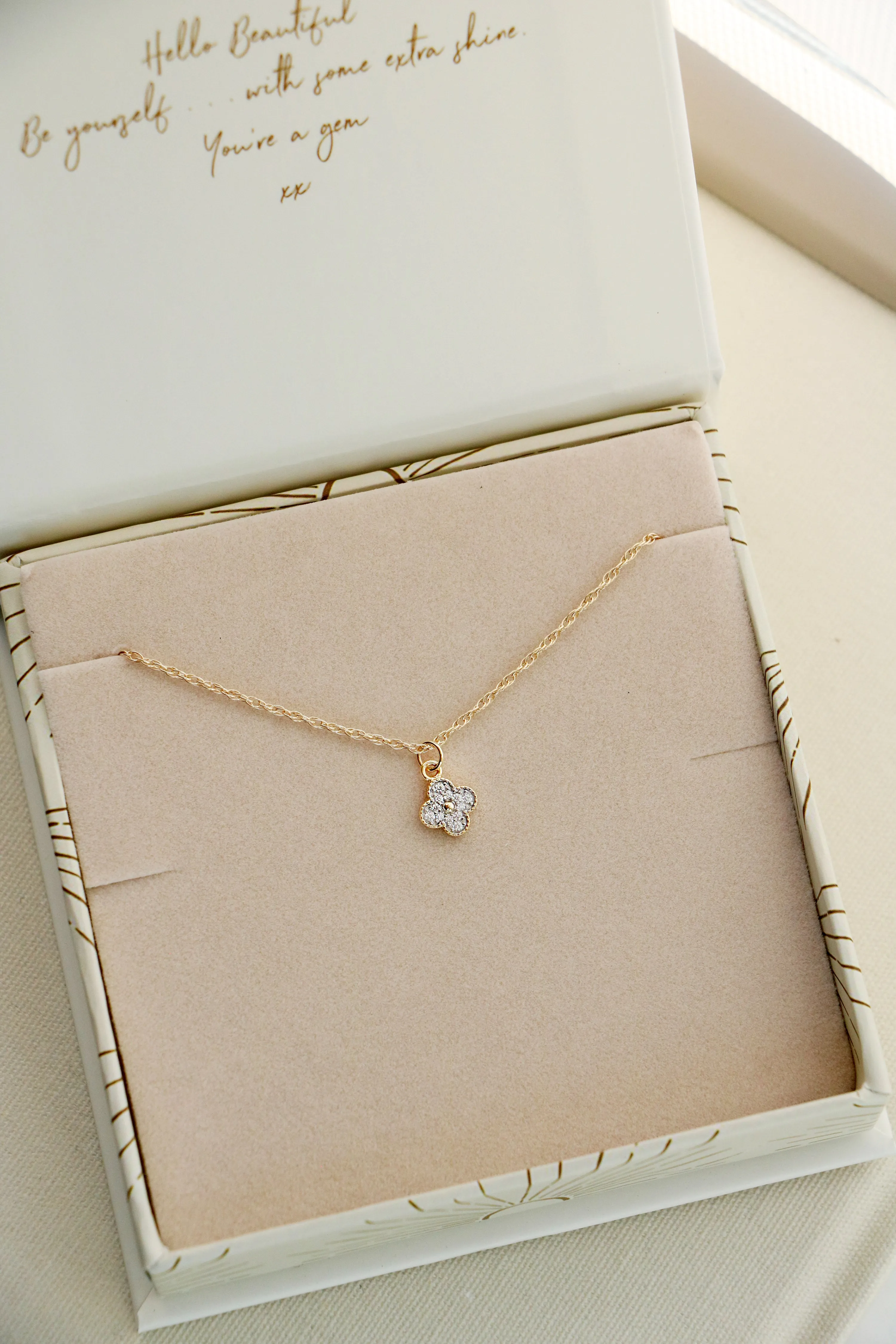 cz flower charm necklace { gold plated }