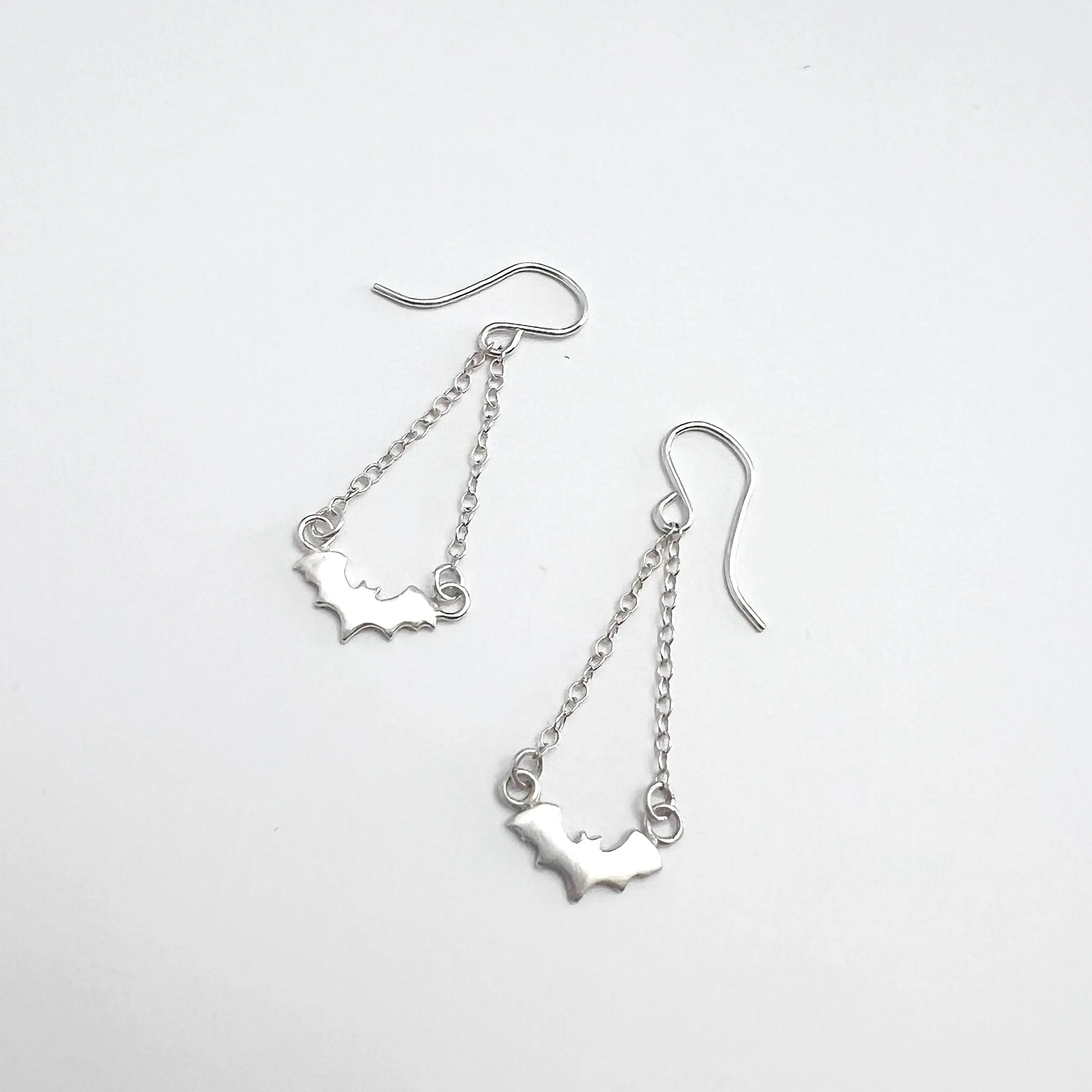 Dainty Bat Drop Earrings in Sterling Silver