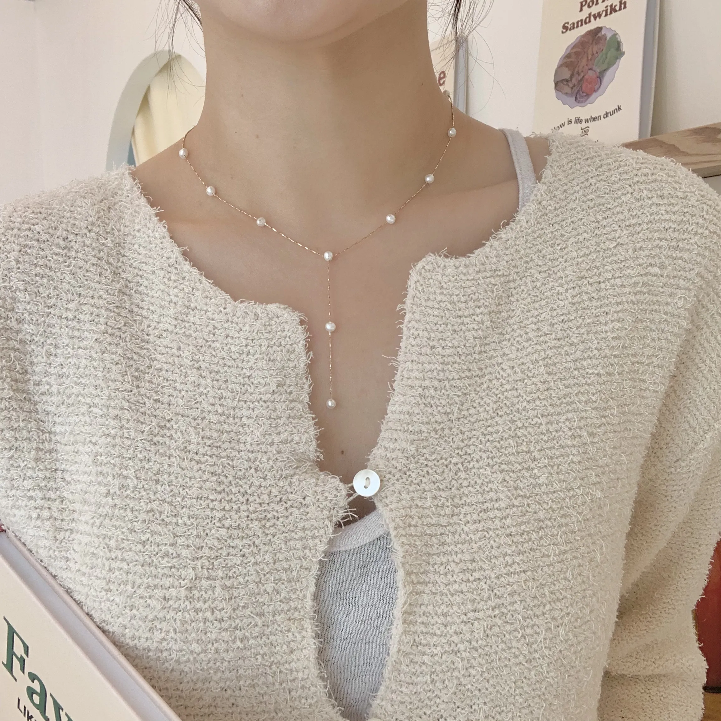 Dainty Bridal Freshwater Cultured Pearl Y Necklace