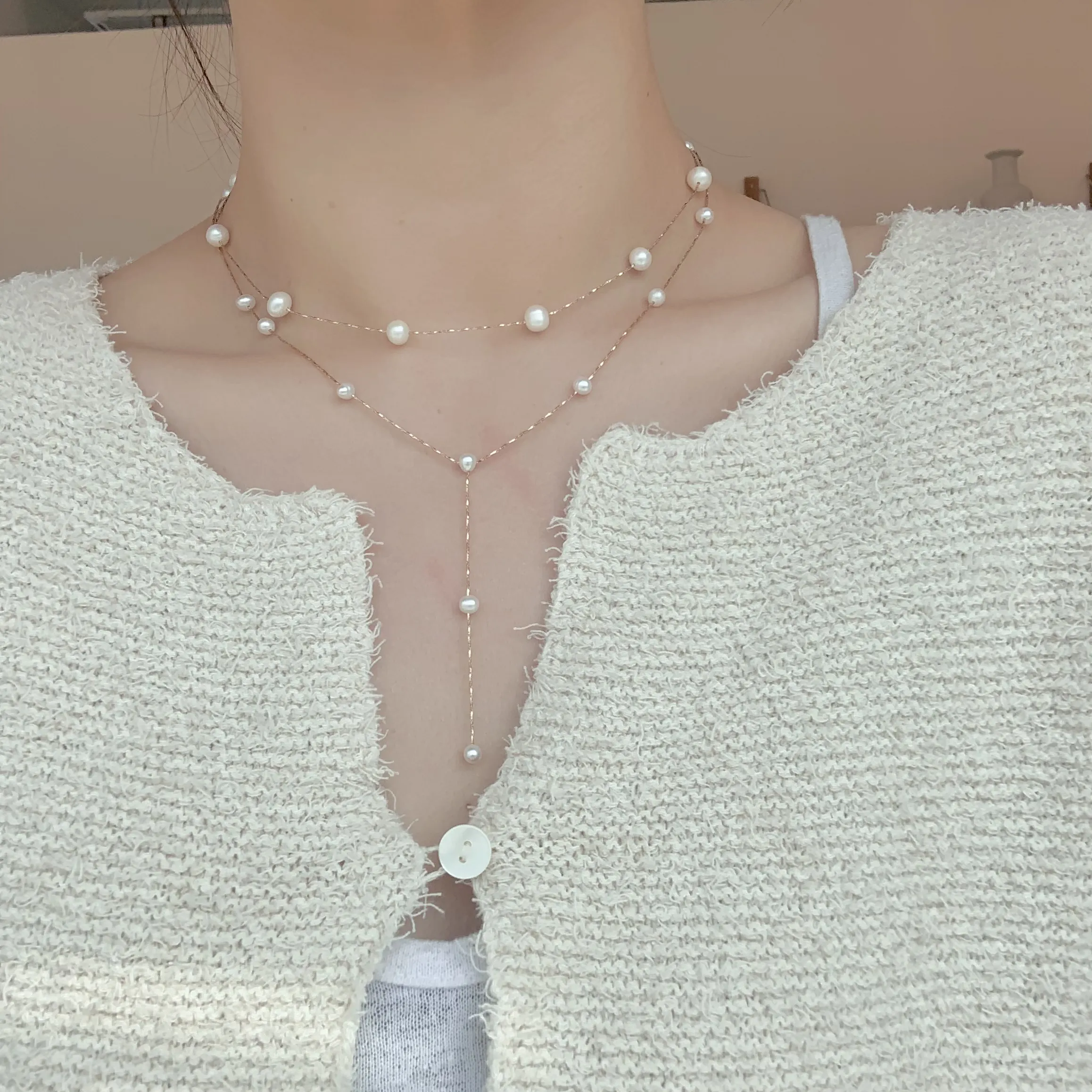 Dainty Bridal Freshwater Cultured Pearl Y Necklace