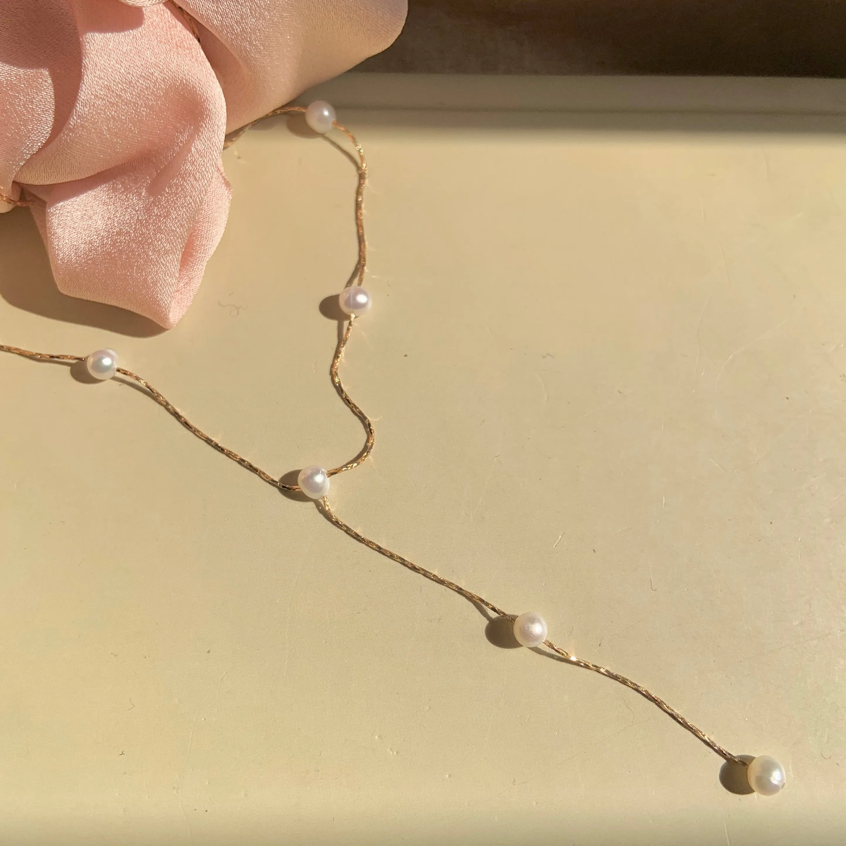 Dainty Bridal Freshwater Cultured Pearl Y Necklace