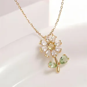 Dainty Crystal Daisy Flower Necklace Earrings Set