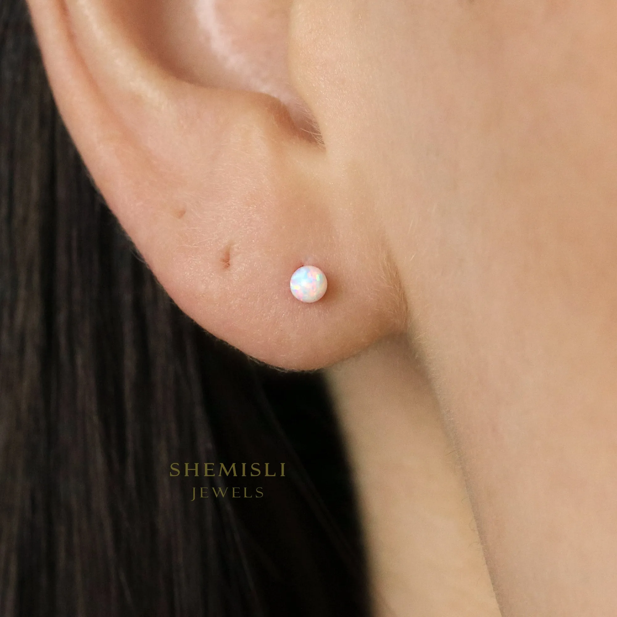 Dainty Opal Ball Stud, Unisex, Sterling Silver SHEMISLI - SS202