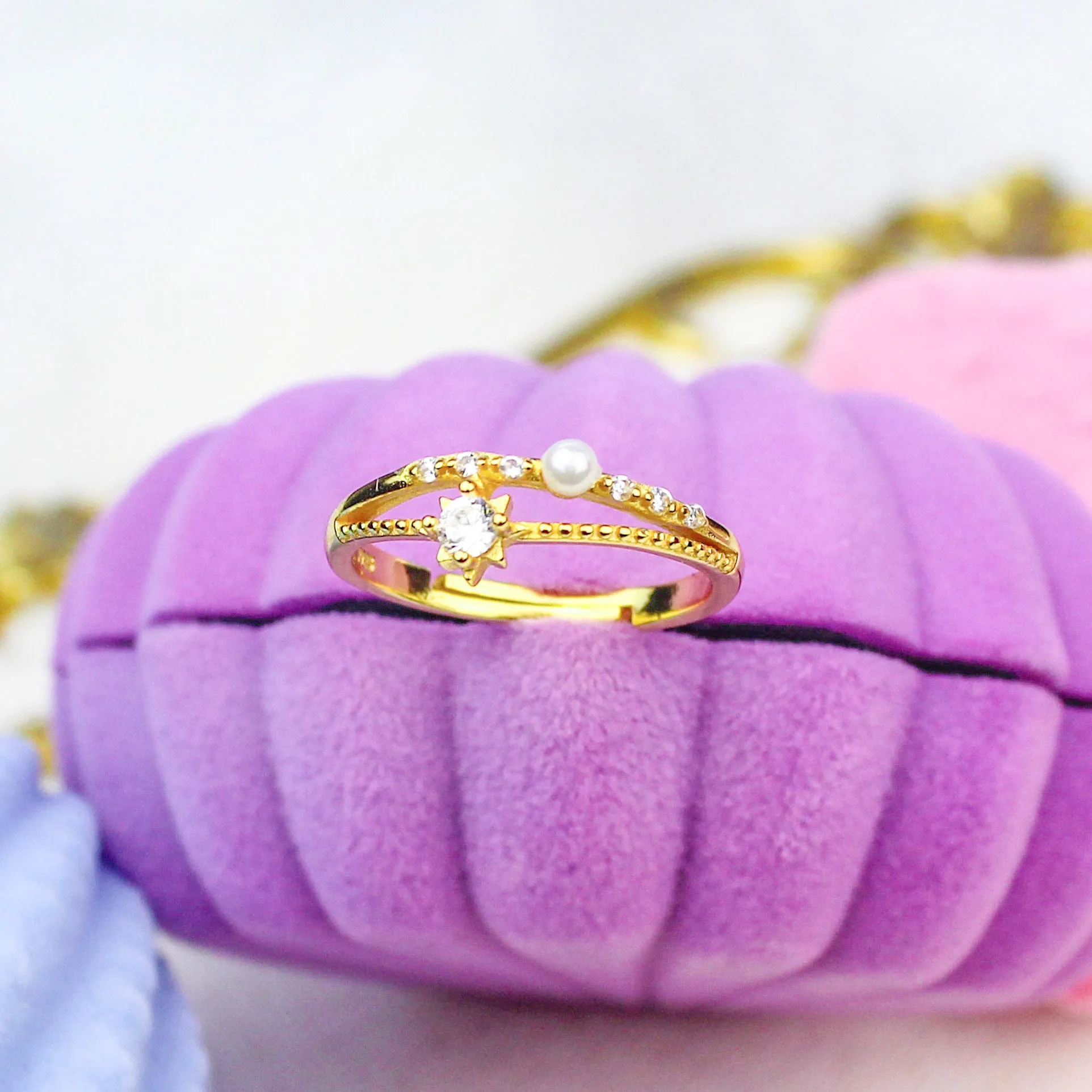 Dainty Pearl and Star Ring