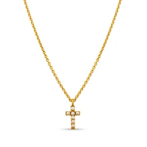 Dainty Pearl Cross Necklace