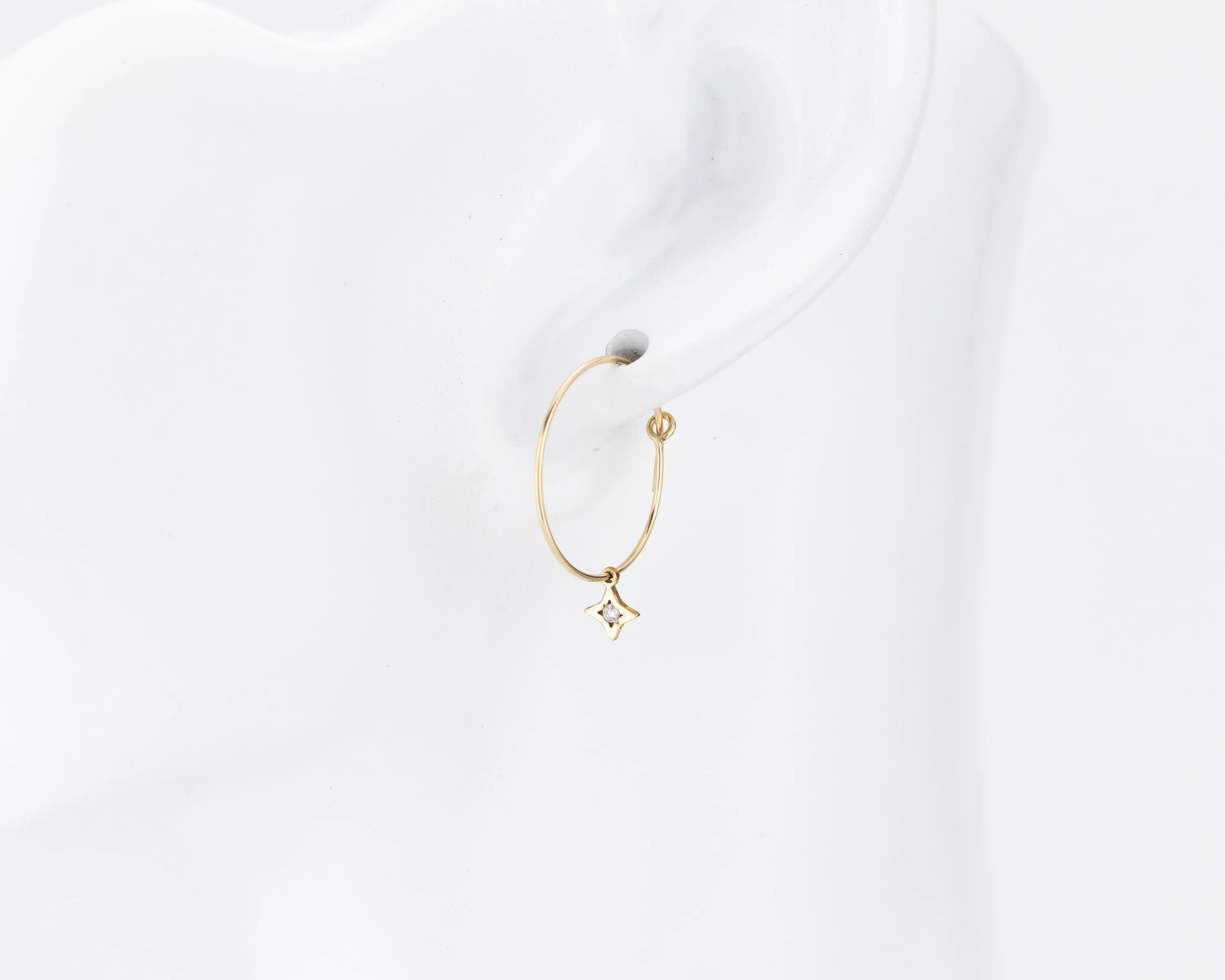 Dainty star cz wire hoops, 14K gold filled, gold wire earrings, north star, tiny clear cz, dangle hoops, boho, minimalist hoops, 14kgf