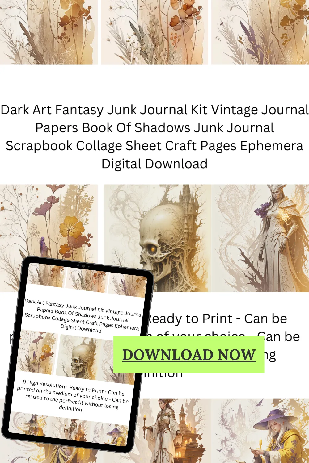 Dark Art Fantasy Vintage Journal Papers Book Of Shadows Junk Journal Scrapbook Individual Ephemera Collage Sheet DIY Pages Digital Download