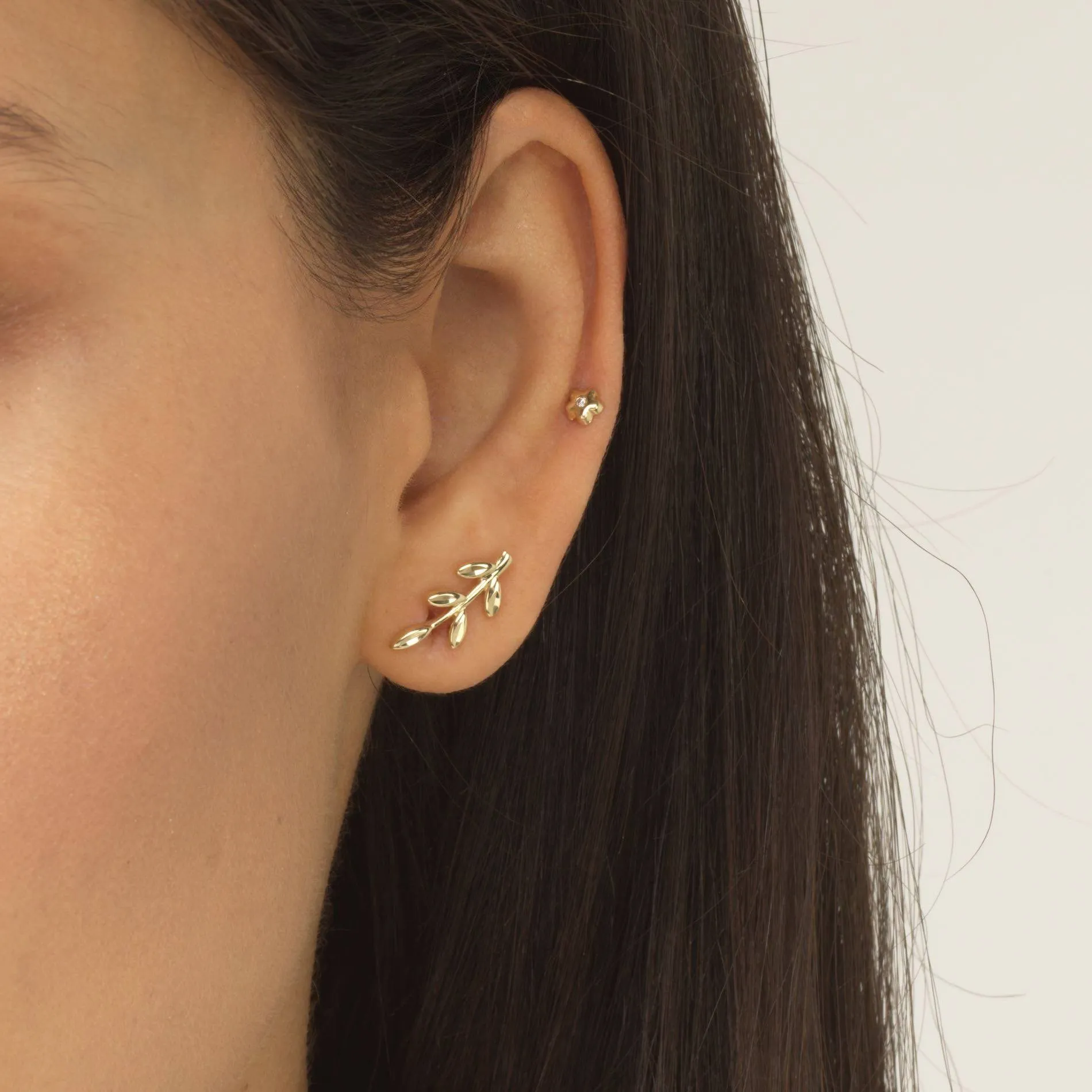 Diamond Flower Stud Earring 14K