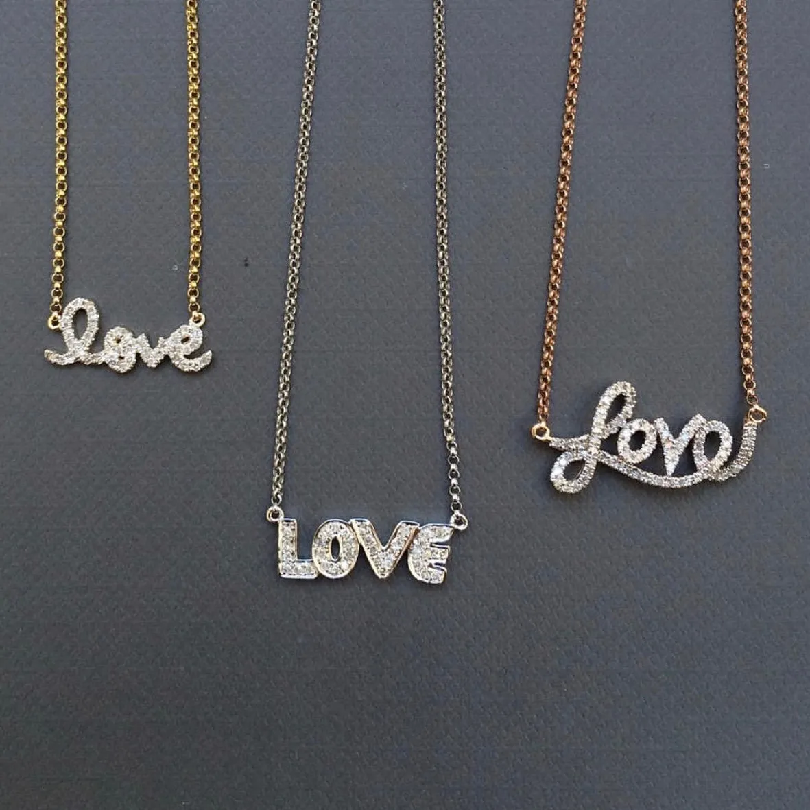 Diamond Mini Script Love Necklace