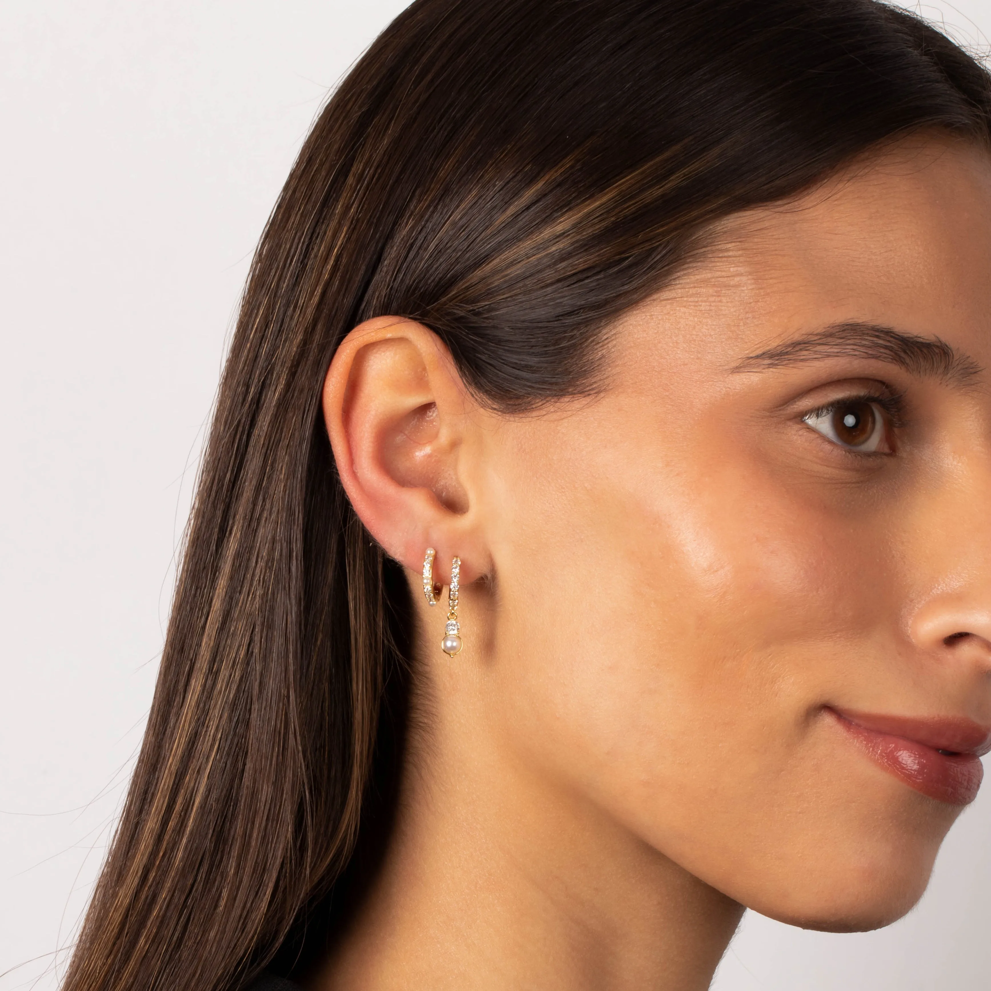 Dianty Pearl Huggie Earring Combo Set