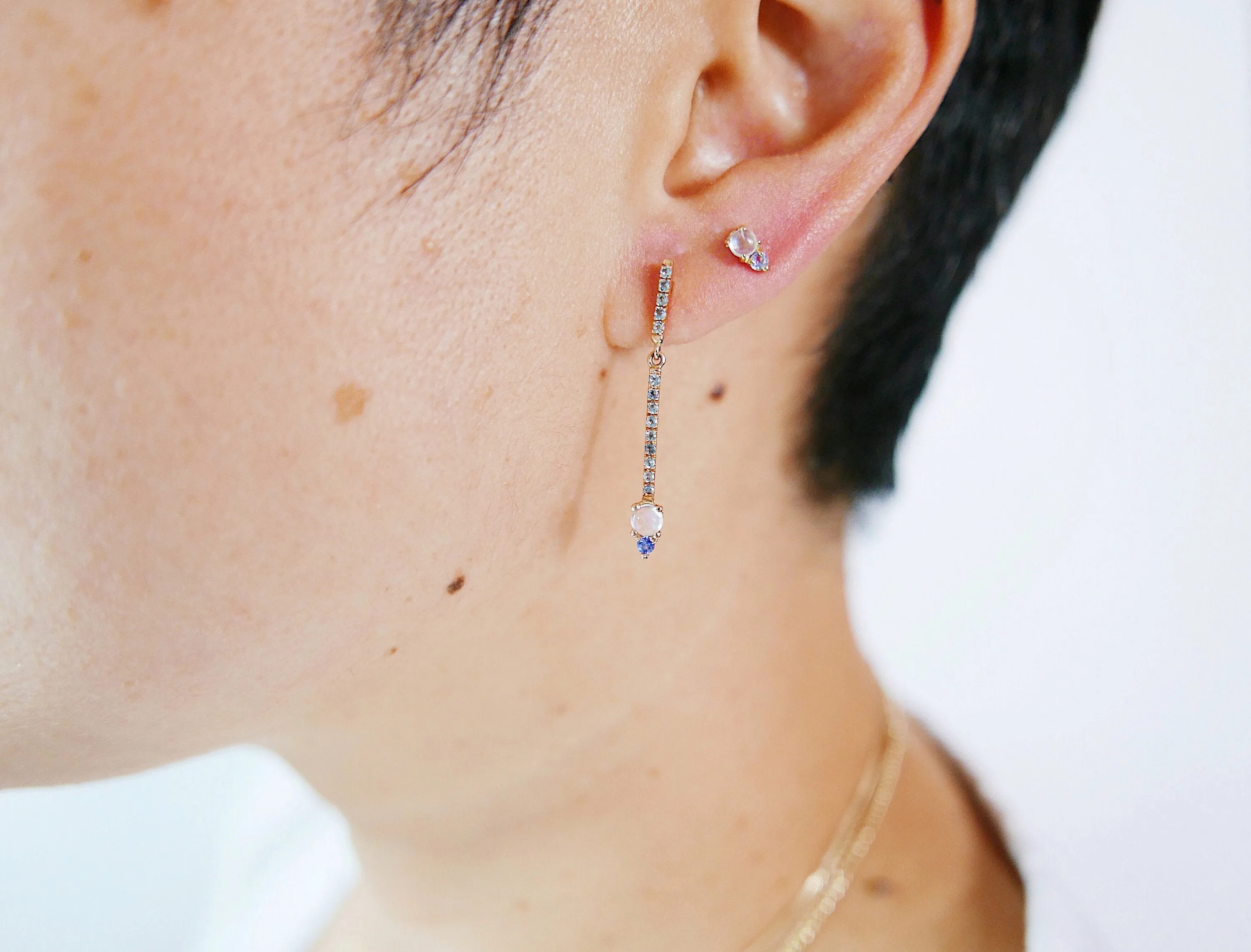 Duo Moonstone & Tanzanite Stud Earring
