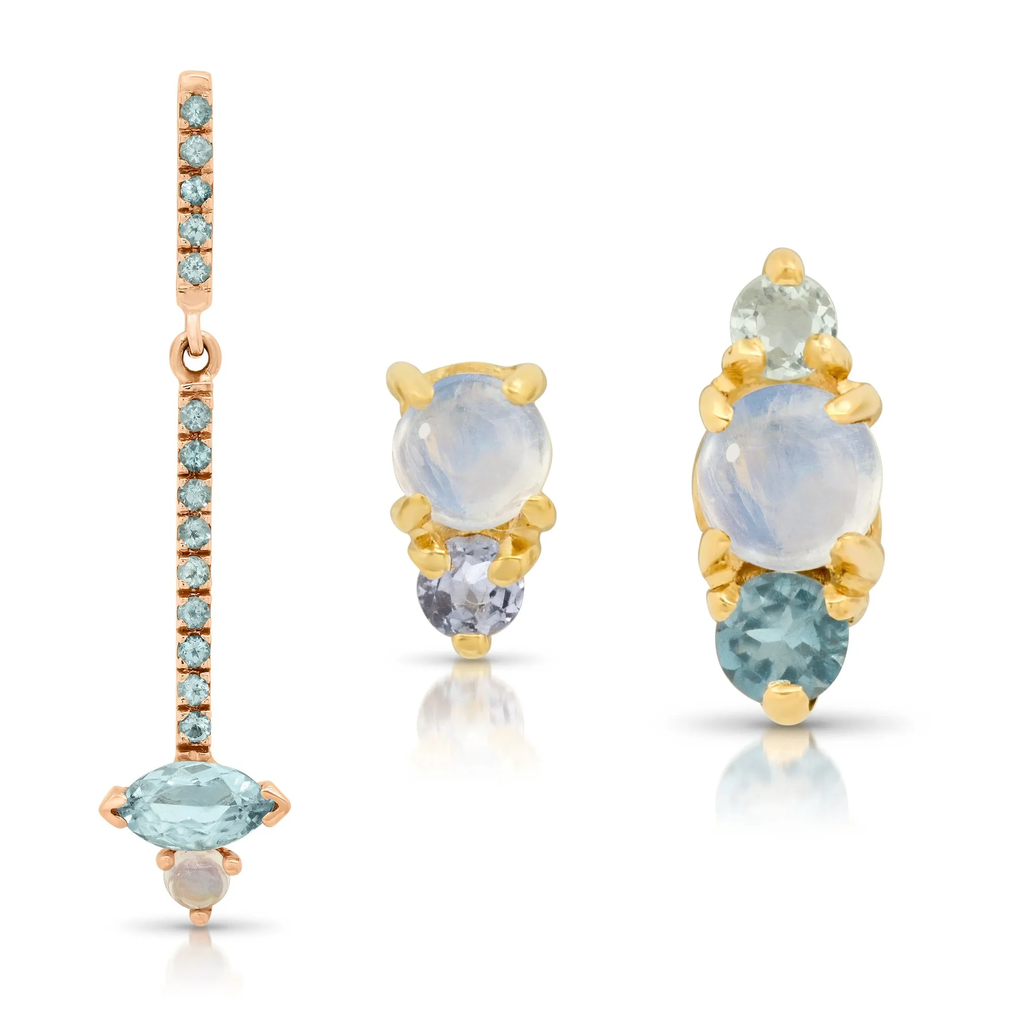 Duo Moonstone & Tanzanite Stud Earring