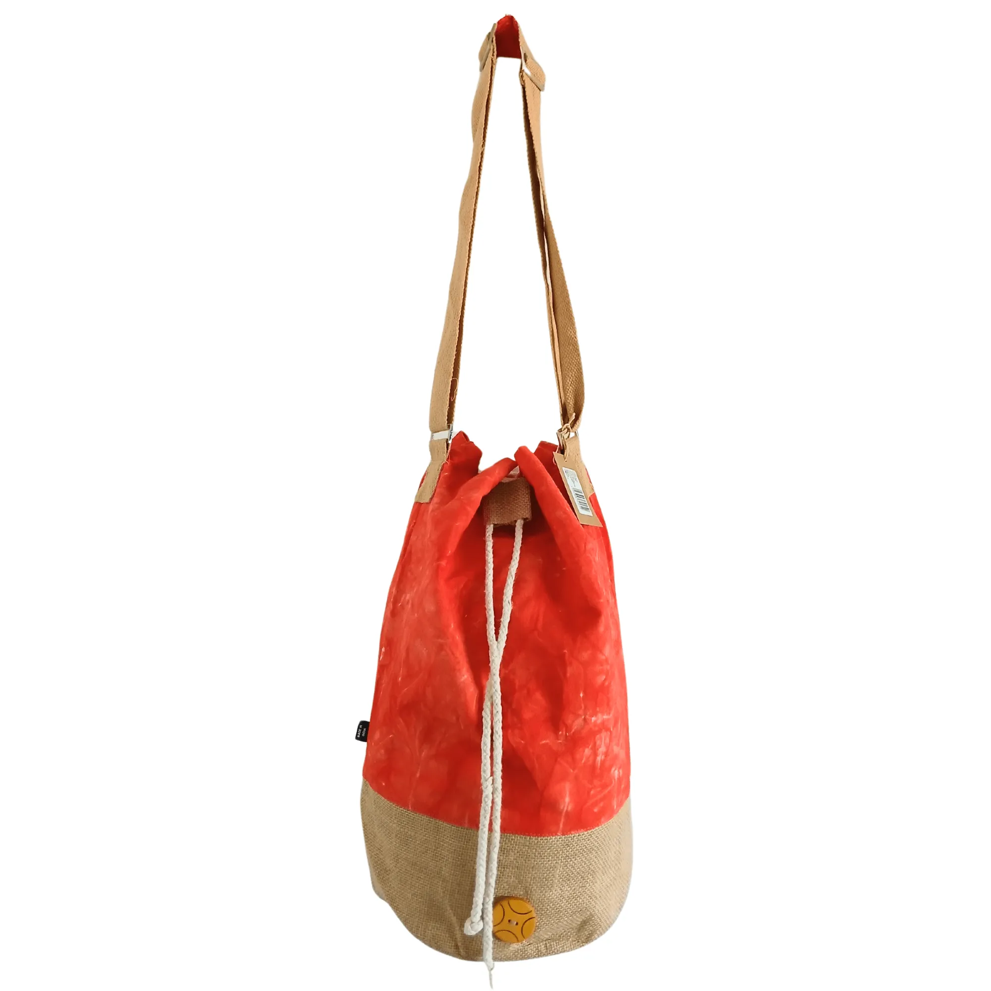 Eco-Friendly Orange Stonewash Sling Bag with Namaste Hand Design and Adjustable Strap