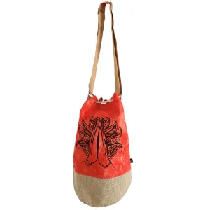 Eco-Friendly Orange Stonewash Sling Bag with Namaste Hand Design and Adjustable Strap